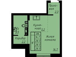 Продается 1-комнатная квартира ЖК Зеленые кварталы, 3 оч, корпус 3, 28.3 м², 4414800 рублей