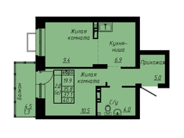 Продается 2-комнатная квартира ЖК Зеленые кварталы, 3 оч, корпус 3, 37.1 м², 5973100 рублей