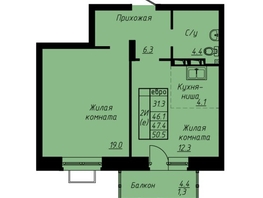 Продается 2-комнатная квартира ЖК Зеленые кварталы, 3 оч, корпус 3, 47.4 м², 7394400 рублей