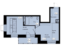 Продается 2-комнатная квартира ЖК Зеленые кварталы, 4 очередь, 44.3 м², 6512100 рублей