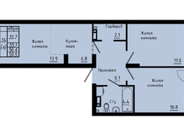 Продается 3-комнатная квартира ЖК Зеленые кварталы, 4 очередь, 56.4  м&sup2;, 7839600 рублей