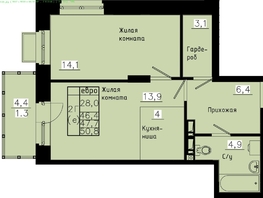 Продается 2-комнатная квартира ЖК Зеленые кварталы, 4 очередь, 47.7  м&sup2;, 7202700 рублей