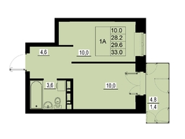 Продается 1-комнатная квартира ЖК Зеленые кварталы, 4 очередь, 29.6  м&sup2;, 4528800 рублей