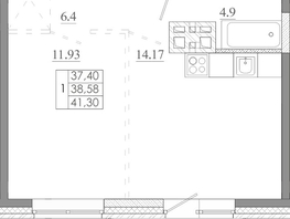 Продается 1-комнатная квартира ЖК Мега, дом 7, 41.3  м&sup2;, 4956000 рублей