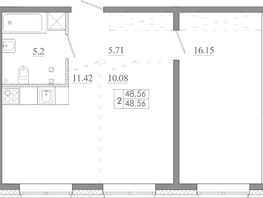 Продается 2-комнатная квартира ЖК Мега, дом 5, 48.56  м&sup2;, 5341600 рублей