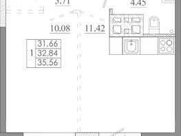 Продается 1-комнатная квартира ЖК Мега, дом 8, 35.56  м&sup2;, 4267200 рублей
