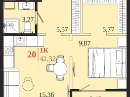 Продается 1-комнатная квартира ЖК 1661, 42.32  м&sup2;, 9035320 рублей
