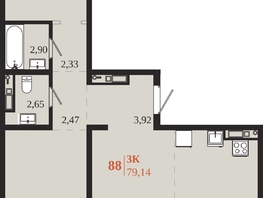 Продается 3-комнатная квартира ЖК 1661, 79.14  м&sup2;, 14519760 рублей