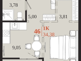 Продается 1-комнатная квартира ЖК 1661, 34.38  м&sup2;, 7752690 рублей