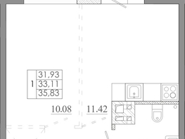 Продается 1-комнатная квартира ЖК Мега, дом 7, 35.83  м&sup2;, 4371260 рублей