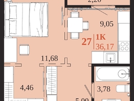 Продается 1-комнатная квартира ЖК 1661, 36.17  м&sup2;, 7957400 рублей