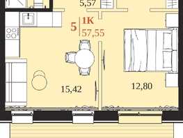 Продается 1-комнатная квартира ЖК 1661, 57.55  м&sup2;, 10213665 рублей