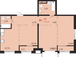 Продается 3-комнатная квартира ЖК 1661, 79.44  м&sup2;, 16881000 рублей
