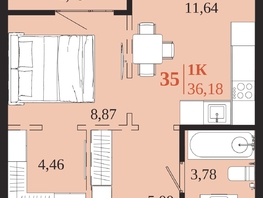 Продается 1-комнатная квартира ЖК 1661, 36.18  м&sup2;, 7561620 рублей