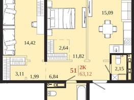 Продается 2-комнатная квартира ЖК 1661, 63.12  м&sup2;, 13255200 рублей