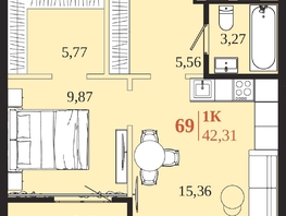 Продается 1-комнатная квартира ЖК 1661, 42.31  м&sup2;, 9054340 рублей
