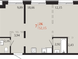 Продается 2-комнатная квартира ЖК 1661, 52.15  м&sup2;, 9752050 рублей