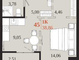 Продается 1-комнатная квартира ЖК 1661, 38.86  м&sup2;, 8471480 рублей