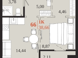 Продается 1-комнатная квартира ЖК 1661, 38.66  м&sup2;, 8659840 рублей