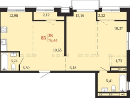 Продается 3-комнатная квартира ЖК 1661, 76.44  м&sup2;, 15058680 рублей