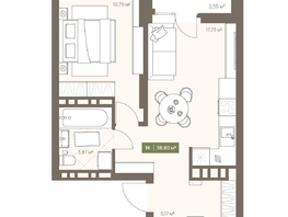 Продается 1-комнатная квартира ЖК НОВА на Московском, 38.8  м&sup2;, 6701960 рублей