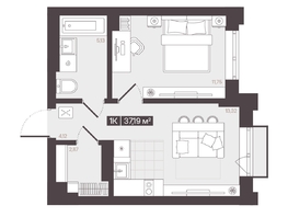 Продается 1-комнатная квартира  Жилой квартал «Моне», 37.19  м&sup2;, 6906554 рублей