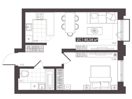 Продается 2-комнатная квартира  Жилой квартал «Моне», 48.34  м², 7371850 рублей