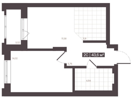 Продается 2-комнатная квартира  Жилой квартал «Моне», 43.6  м², 6903203 рублей
