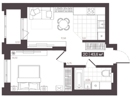 Продается 2-комнатная квартира  Жилой квартал «Моне», 43.6  м², 7255040 рублей