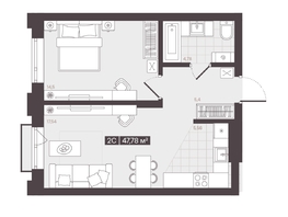 Продается 2-комнатная квартира  Жилой квартал «Моне», 47.78  м&sup2;, 8272955 рублей