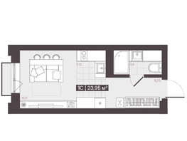 Продается 1-комнатная квартира  Жилой квартал «Моне», 23.95  м&sup2;, 4430750 рублей