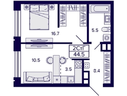 Продается 2-комнатная квартира ЖК Citatum (Цитатум), 44.5 м², 7100000 рублей