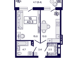 Продается 1-комнатная квартира ЖК Luna (Луна), 43.3 м², 6900000 рублей
