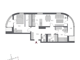 Продается 3-комнатная квартира ЖК Беринг, дом 2, 73.4 м², 13150000 рублей