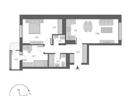 Продается 3-комнатная квартира ЖК Беринг, дом 2, 69.8  м², 12850000 рублей