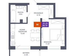 Продается 1-комнатная квартира ЖК Звезда, дом 2, 35.25 м², 6697500 рублей
