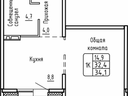 Продается 1-комнатная квартира ЖК Самоцветы, Бирюза дом 2, 34.1  м², 4960000 рублей