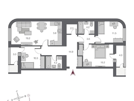 Продается 4-комнатная квартира ЖК Беринг, дом 2, 90.2 м², 15100000 рублей