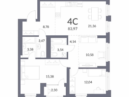 Продается 4-комнатная квартира ЖК Горская Лагуна, корпус 2, 83.97 м², 18658000 рублей