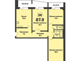 Продается 3-комнатная квартира ЖК Приозерный, дом 713 серия Life, 87.9 м², 8000000 рублей