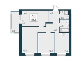 Продается 3-комнатная квартира ЖК Расцветай на Красном, дом 3,4, 83.3 м², 16650000 рублей