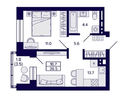 Продается 1-комнатная квартира ЖК Сподвижники, 36.5 м², 5900000 рублей