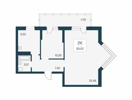 Продается 2-комнатная квартира ЖК Расцветай на Бугринской роще, 69.64 м², 9000000 рублей