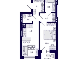 Продается 2-комнатная квартира ЖК Сподвижники, 45.3 м², 6700000 рублей