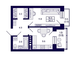 Продается 1-комнатная квартира ЖК Сподвижники, 36 м², 5500000 рублей