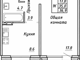 Продается 1-комнатная квартира ЖК Квартет, дом Дуэт, 36.9 м², 3600000 рублей