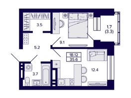 Продается 1-комнатная квартира ЖК Сподвижники, 35.6 м², 4850000 рублей