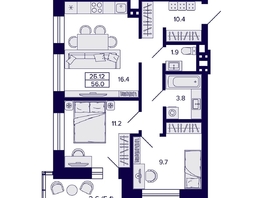 Продается 2-комнатная квартира ЖК Сподвижники, 56 м², 7050000 рублей