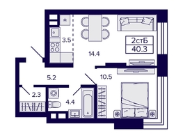 Продается 2-комнатная квартира ЖК Citatum (Цитатум), 40.3 м², 7990000 рублей