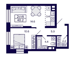 Продается 2-комнатная квартира ЖК Citatum (Цитатум), 40.2 м², 7100000 рублей